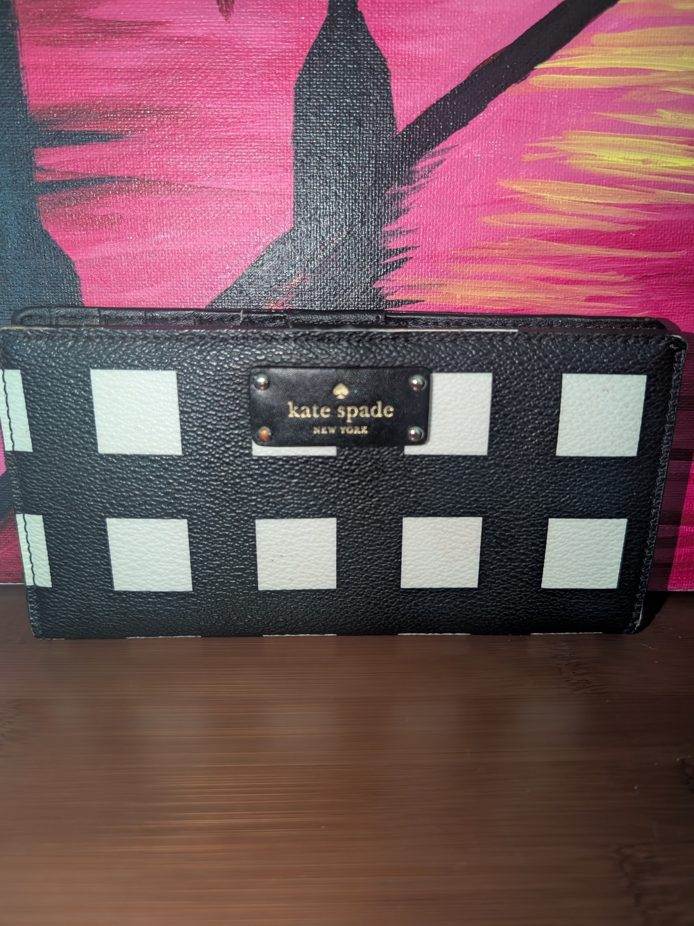 kate spade New York Black & White Check Wallet